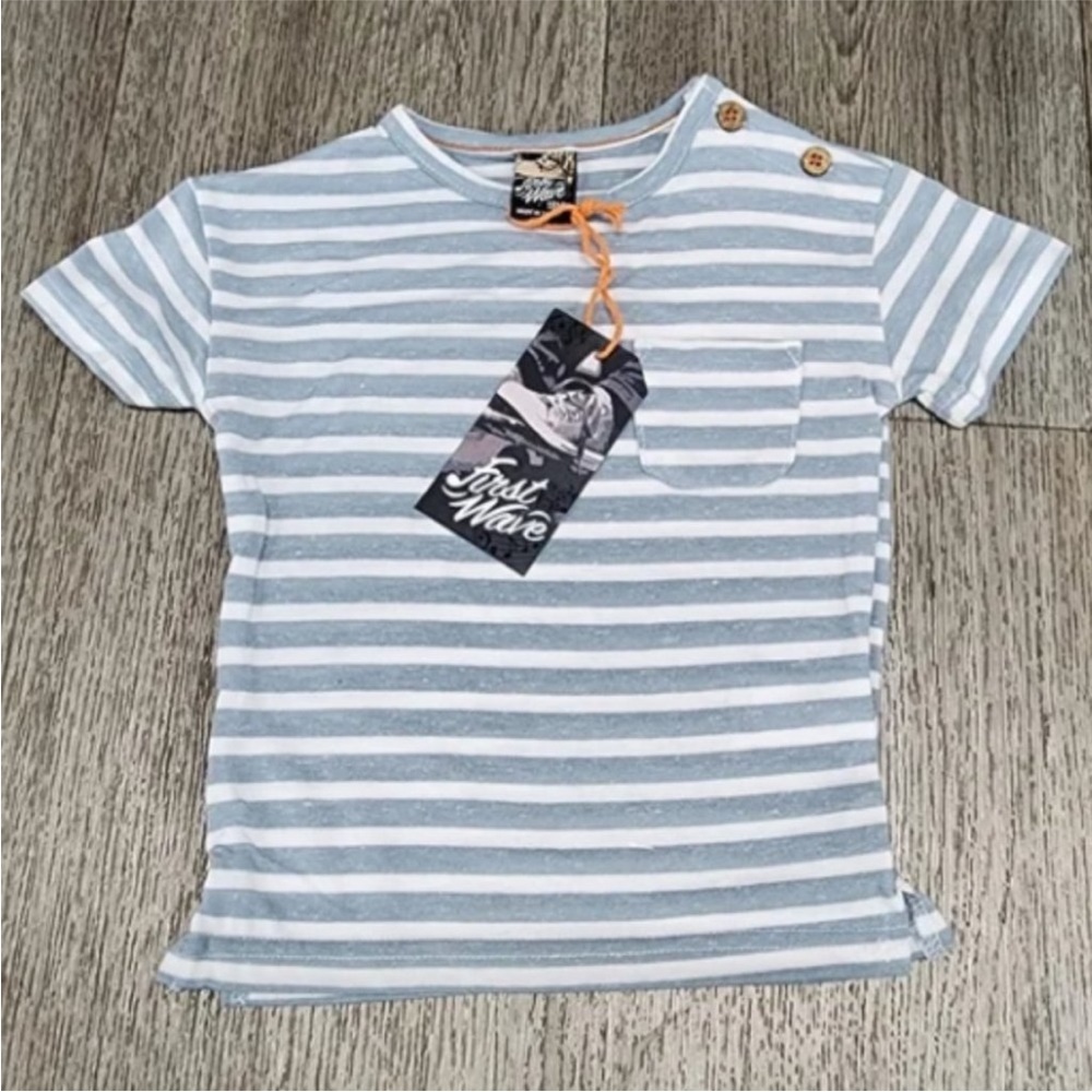 NWT First Wave Shirt Baby Blue/White Striped MSRP $18 Size: 24 mos